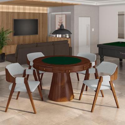 Conjunto Mesa de Jogos Bellagio 4 Cadeiras Madeira 110cm Verde Cinza Imbuia Gran Belo