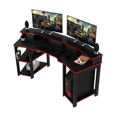 Mesa para Escritório Gamer ME4167 Home Office MDF-MDP 187cm Preto-Vermelho Gran Belo