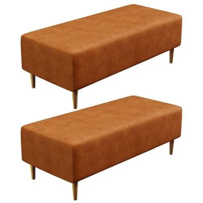 Kit 02 Puffs Bali W01 Retangulares Espuma Couro Sintético Canela Lyam Decor