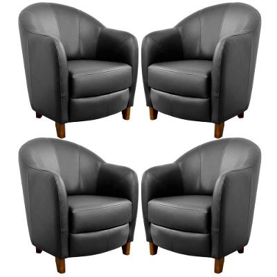 Kit 4 Poltronas Decorativas Kairós G03 Sala de Estar Couro Preto Pés Madeira Gran Belo