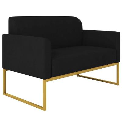 Poltrona Namoradeira Isabella G19 Decorativa Base Industrial Estofada Preto-dourado Gran Belo