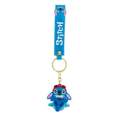 Chaveiro de Silicone Disney Stitch Avião com Angel 6cm Azul com Alça de Mão