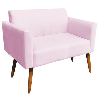 Poltrona Namoradeira Isabella G19 Suede Pés Palito Madeira Rosa Bebê Gran Belo