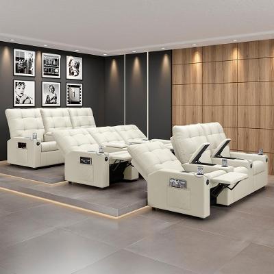 Poltrona Reclinável 3 Lugares Movie com Baú Usb em Veludo Bege Gran Belo