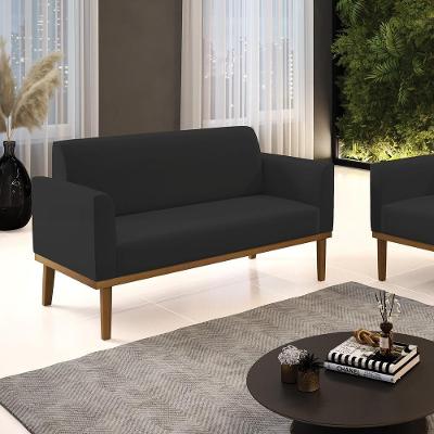 Poltrona Namoradeira Karen G19 Veludo Preto para Sala de Estar com Pés em Madeira Castanho Gran Belo