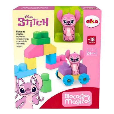 Brinquedo Infantil Blocos Mágicos Disney Angel com Figura de Montar 24 Peças Elka