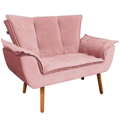 Poltrona Namoradeira Charger G19 Suede Rosê com Pés Palito para Sala de Estar Gran Belo