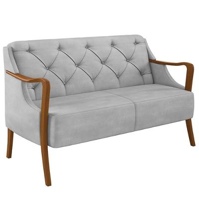 Poltrona Namoradeira 2 Lugares Hand G45 Decorativa Veludo Cinza com Braços em Madeira Gran Belo