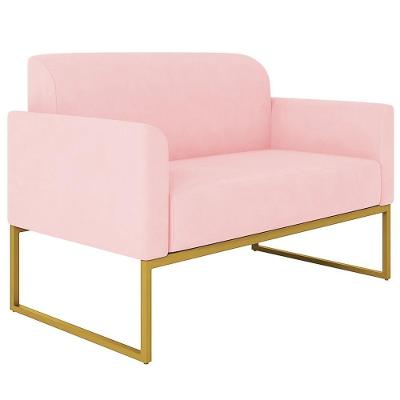 Poltrona Namoradeira Isabella G19 Decorativa Suede Rosa Bebê Dourado Gran Belo