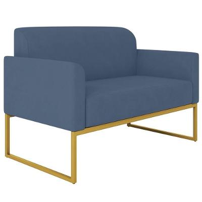 Poltrona Namoradeira Isabella Decorativa Suede Azul Marinho e Dourado Gran Belo