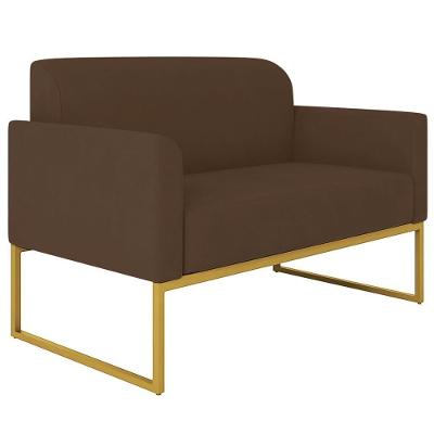 Poltrona Namoradeira Isabella G19 Decorativa Suede Marrom Dourado para Sala Gran Belo