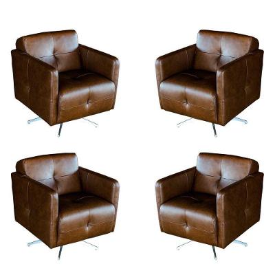Kit 4 Poltronas Giratória Astana G40 para Sala de Estar Couro Marrom Bicolor Gran Belo