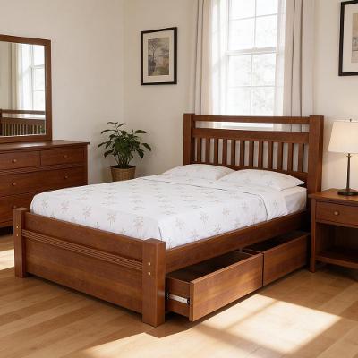 Cama Queen Escócia B07 com Gavetas Madeira Maciça Avelã Lyam Decor