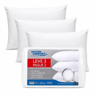 Kit 3 Travesseiros Tradicional Fibra Siliconada Alto Antialérgico 55x15cm Branco Yeet