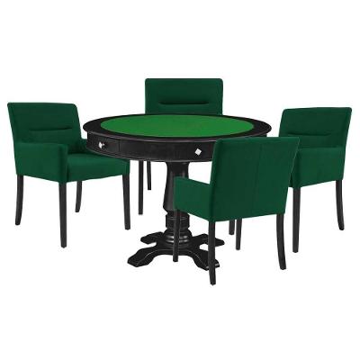 Mesa de Jogos Victoria Redonda 4 Lugares Tampo Reversível Preto 110cm com 4 Cadeiras Verde Gran Belo