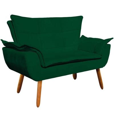 Poltrona Namoradeira Charger Suede Verde G19 com Pés Palito para Sala de Estar Gran Belo