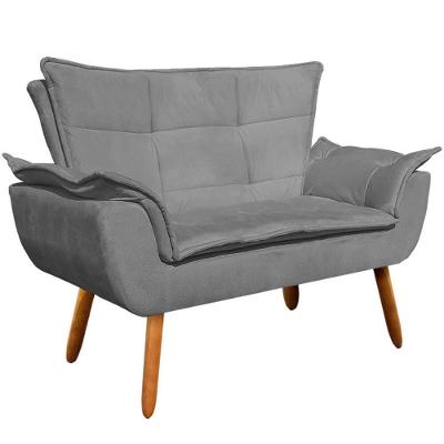 Poltrona Namoradeira Charger Suede Grafite G19 com Pés Palito para Sala de Estar Gran Belo