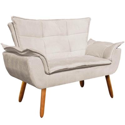 Poltrona Namoradeira Charger Suede Bege G19 com Pés Palito para Sala Gran Belo
