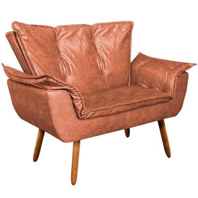 Poltrona Namoradeira Charger G19 Pu Marrom com Pés Palito Madeira Conforto Gran Belo