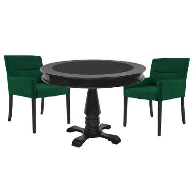 Mesa de Jogos Victoria 4 Lugares Tampo em MDF Reversível Preto com 2 Cadeiras Verde Gran Belo