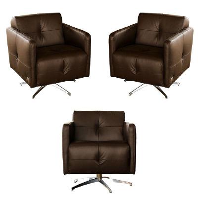 Kit 3 Poltronas Giratória Astana para Sala de Estar Couro Capucino Gran Belo