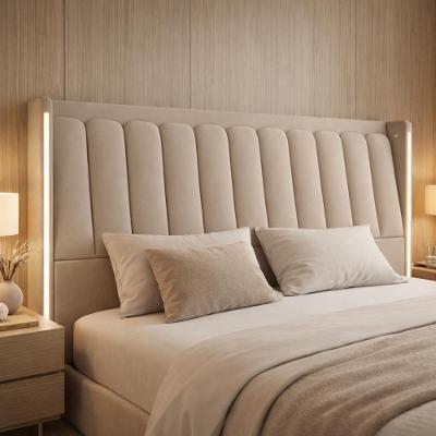 Cabeceira Casal Moan P05 para Cama Box com Led Estrutura MDF-MDP Veludo Bege Lyam Decor
