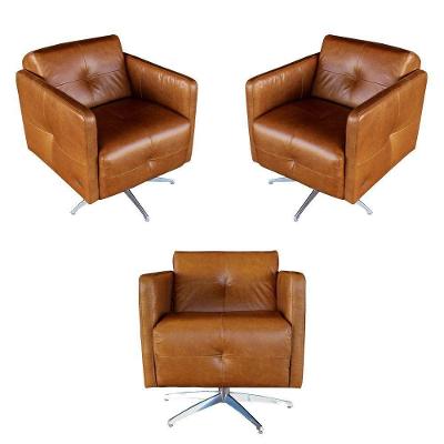 Kit 3 Poltronas Astana G40 para Sala de Estar em Couro Marrom com Base Giratória Gran Belo