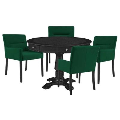 Mesa de Jogos Victoria 4 Lugares Tampo em MDF Reversível Preto com Cadeiras Suede Verde Gran Belo