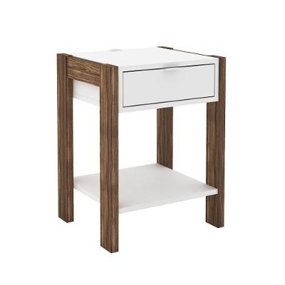 Mesa de Cabeceira Az1016 1 Gaveta MDP Decorativa Branco Nogal para Quarto Gran Belo