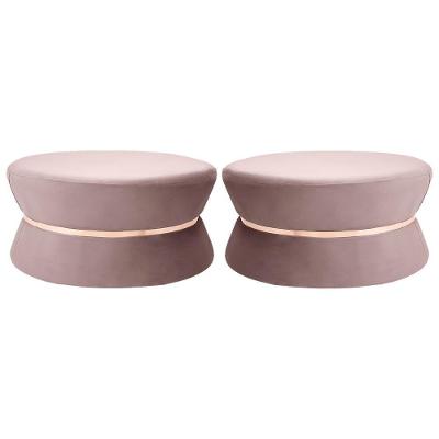 Kit 2 Puffs Dhaka Veludo Assento Espuma D-28 Rosê para Sala de Estar Gran Belo