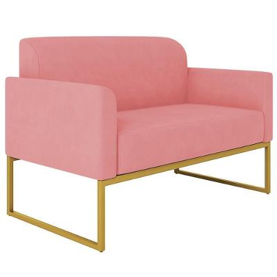 Poltrona Namoradeira Isabella G19 Decorativa para Sala de Estar Linho Rosê Gran Belo