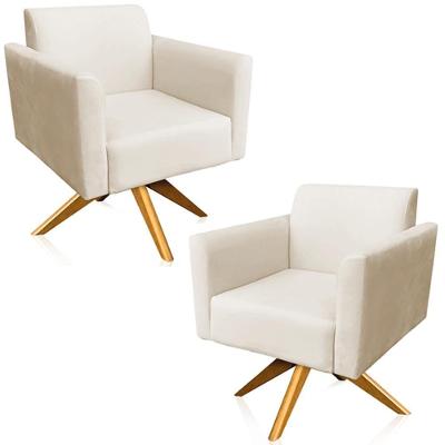 Kit 2 Poltronas Decorativas Isabella G19 Giratória Suede Bege Gran Belo