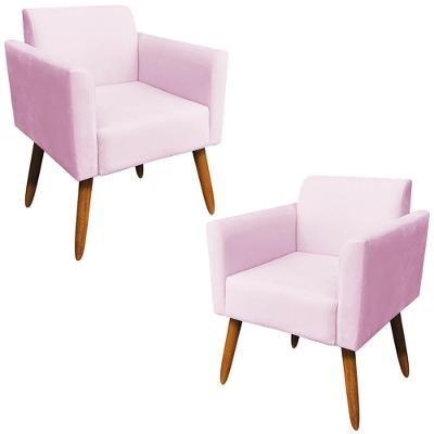 Kit 2 Poltronas Decorativas Isabella G19 Suede Rosa Bebê com Pés Palito Gran Belo