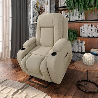 Poltrona Reclinável Elétrica Lift Crihs G23 Veludo Bege para Sala de Estar Gran Belo