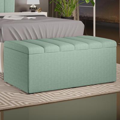 Calçadeira Recamier Baú Dália W01 100cm Solteiro Linho Verde Menta Lyam Decor
