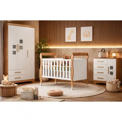 Quarto Infantil Completo Magia com Berço Que Vira Cama e Guarda-Roupa 5 Portas 6 Gavetas em MDF
