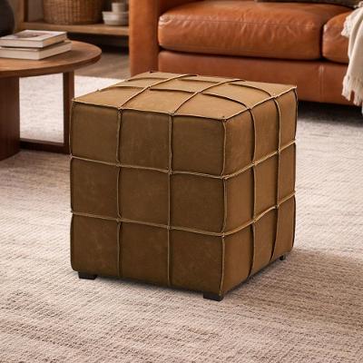 Puff Sirah L06 Quadrado Assento Espuma Revestimento Couro Camel para Sala Lyam Decor