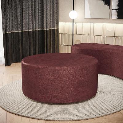 Puff Redondo Lola W01 Orgânico para Living Linho Bordô Lyam Decor