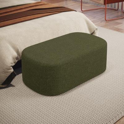 Puff Decorativo Doha W01 Retangular Estofado em Linho Verde para Sala e Quarto Lyam Decor