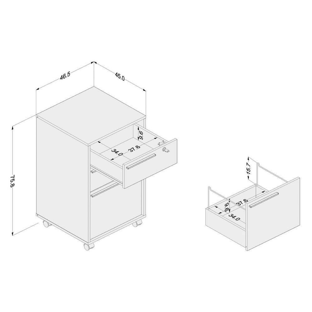Gaveteiro p/ Escritório Maia c/ 3 Gavetas e 1 c/ Chave Castanho - Politorno - 2