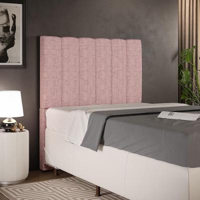 Cabeceira Solteiro Dália W01 para Cama Box Estofada em Madeira Maciça Linho Rosa Lyam Decor