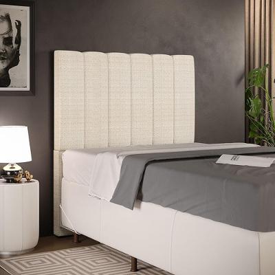 Cabeceira Solteiro Dália W01 para Cama Box Madeira Maciça Linho Palha Bege Lyam Decor