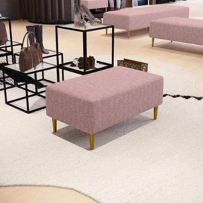 Puff Cléo W01 Retangular Assento Espuma Revestimento Linho Rosa Lyam Decor