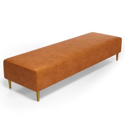 Puff Bali W01 Retangular Assento Espuma Couro Sintético Canela Lyam Decor
