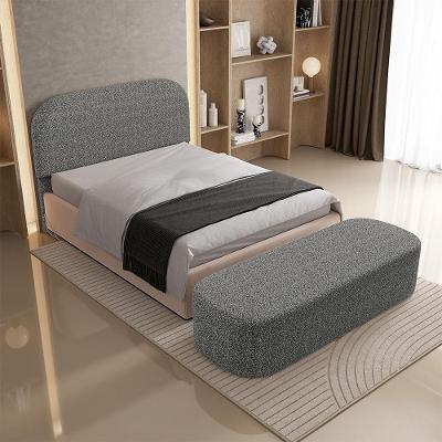 Cabeceira Casal Lanna Doha W01 140cm Fixação no Box Madeira Maciça Linho Mescla Chumbo Lyam Decor