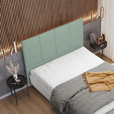 Cabeceira Cama Box Queen Roma W01 Madeira Maciça Estofada Linho Verde Menta Lyam Decor