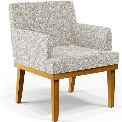 Poltrona Decorativa Beatriz W01 para Sala de Estar Bouclê Creme com Pés Madeira Lyam Decor