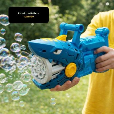 Pistola de Bolhas Tubarão Brinquedo Azul Infantil com Frasco de Bolhas 70ML