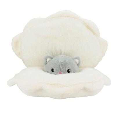 Pelúcia Concha com Gato Cinza Dentro 19x34cm Decorativa com Zíper