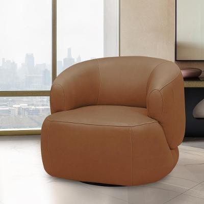 Poltrona Decorativa Verona G88 Sala de Estar Couro Conhaque Base Giratória em Aço Gran Belo